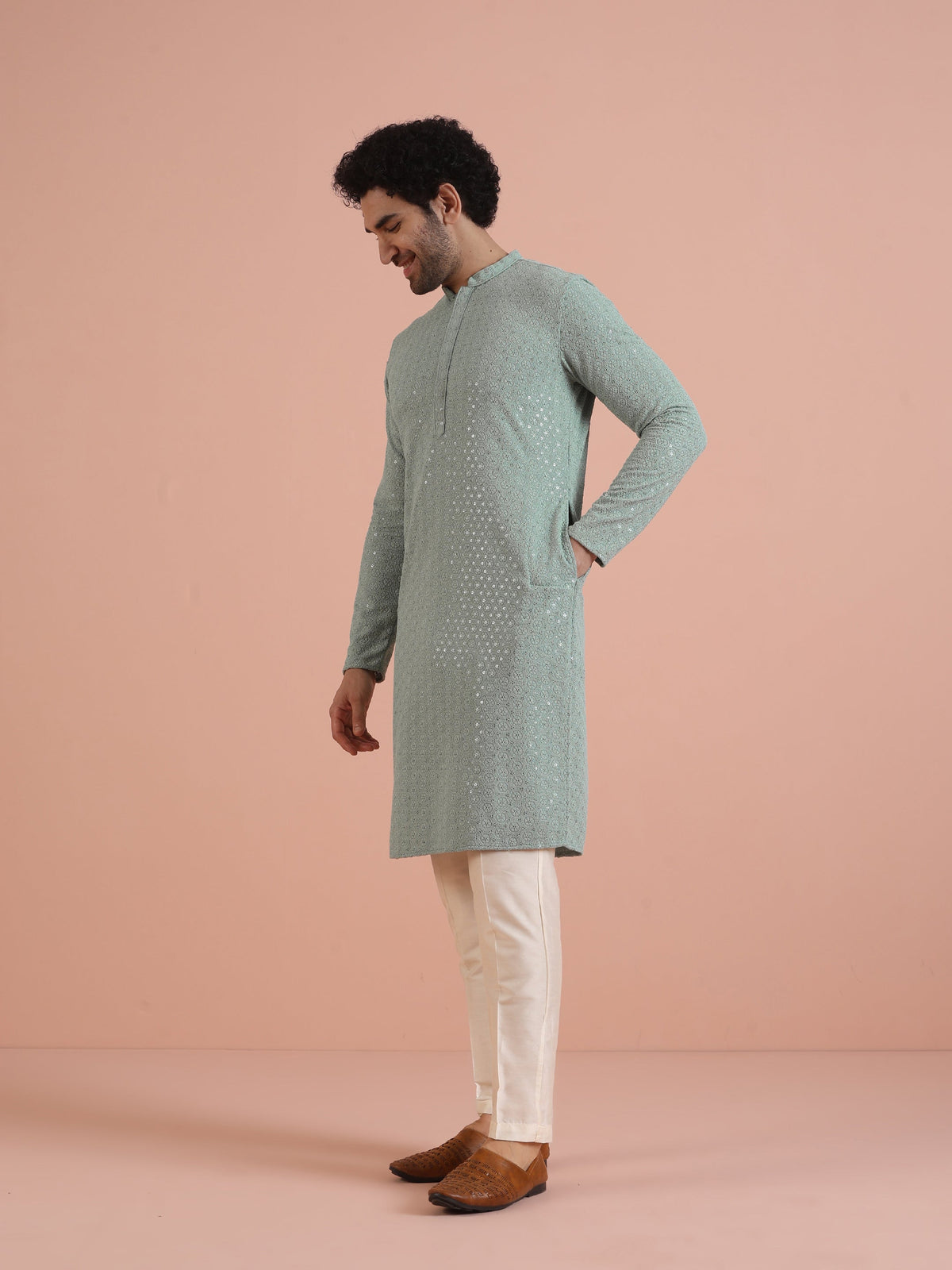 Mint Green Printed Sequinned Kurta