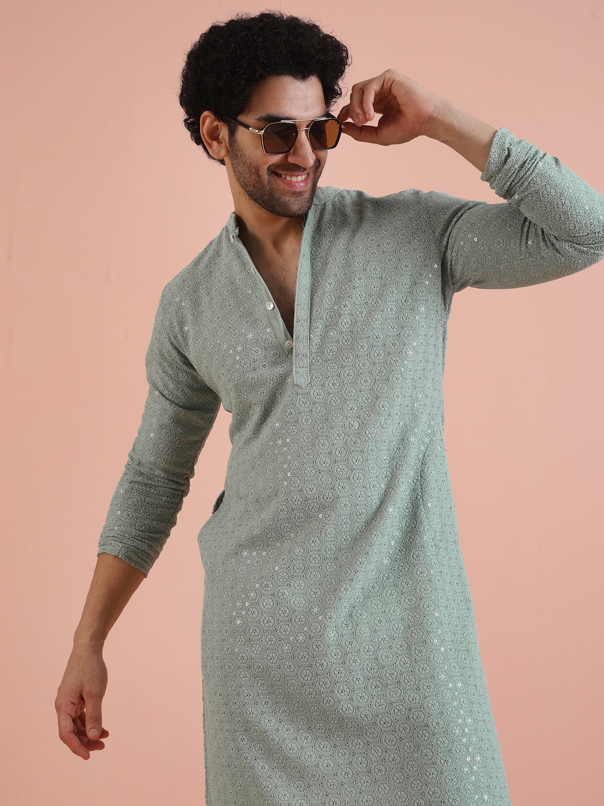 Mint Green Printed Sequinned Kurta