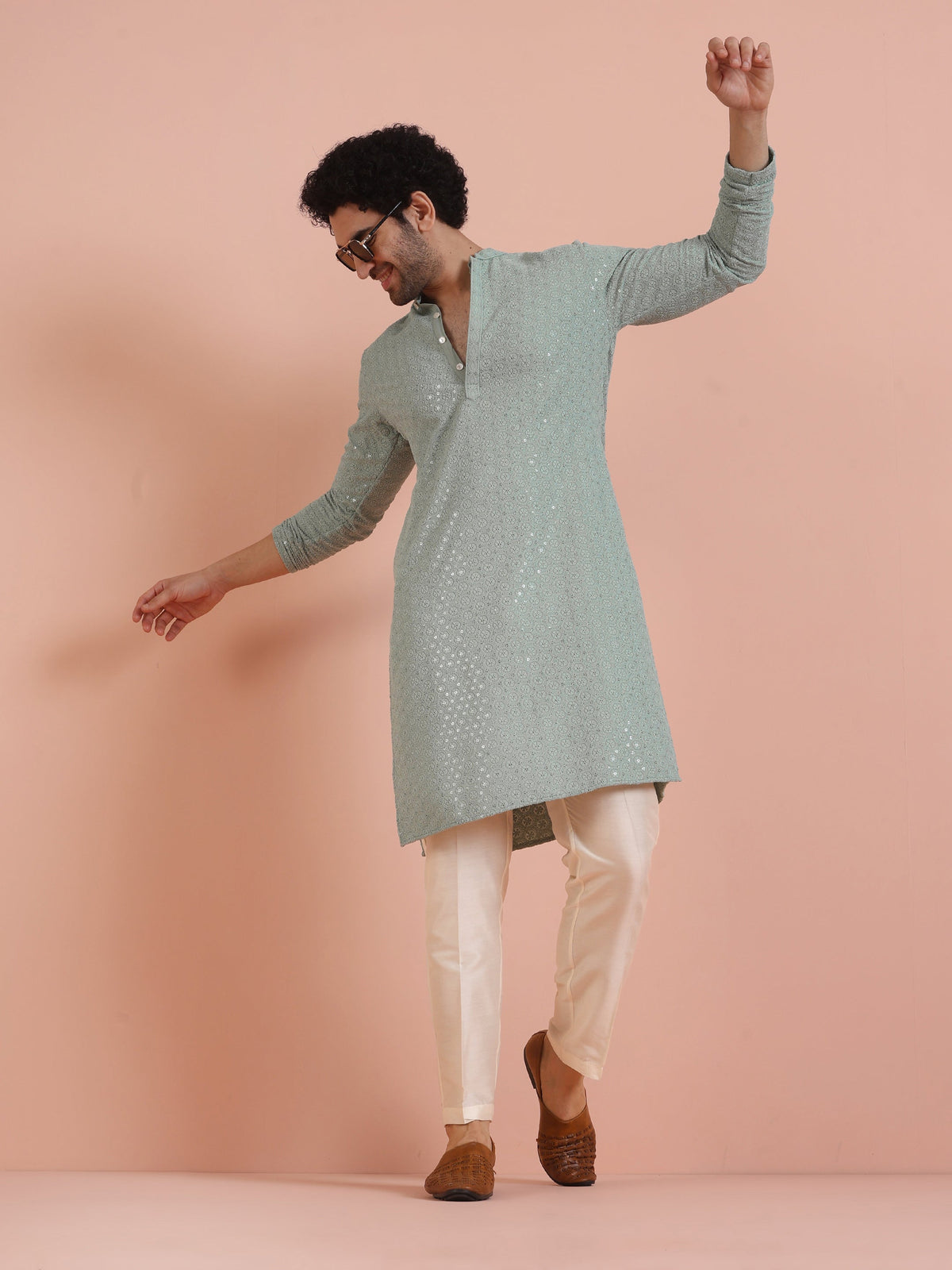 Mint Green Printed Sequinned Kurta
