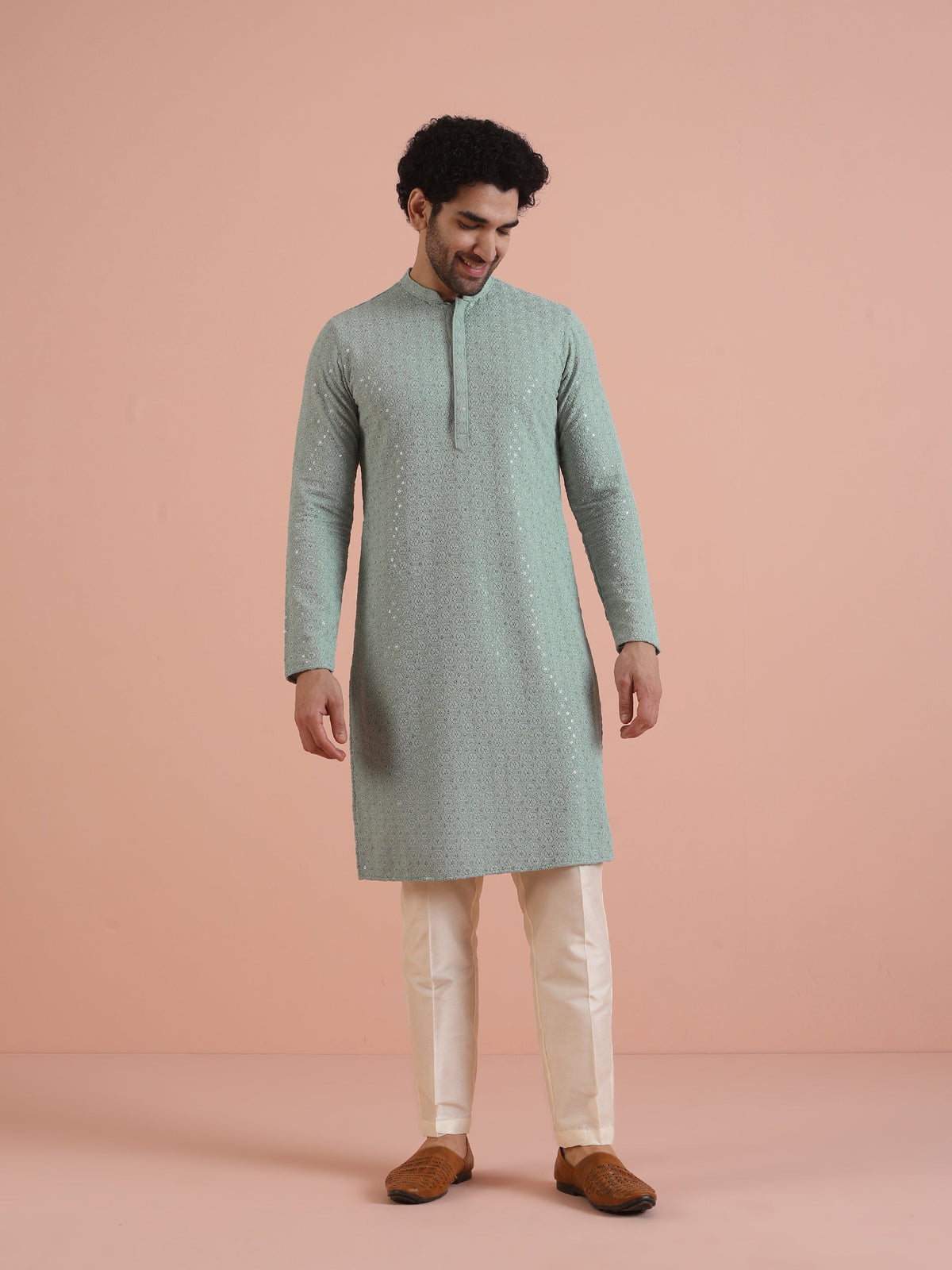 Mint Green Printed Sequinned Kurta