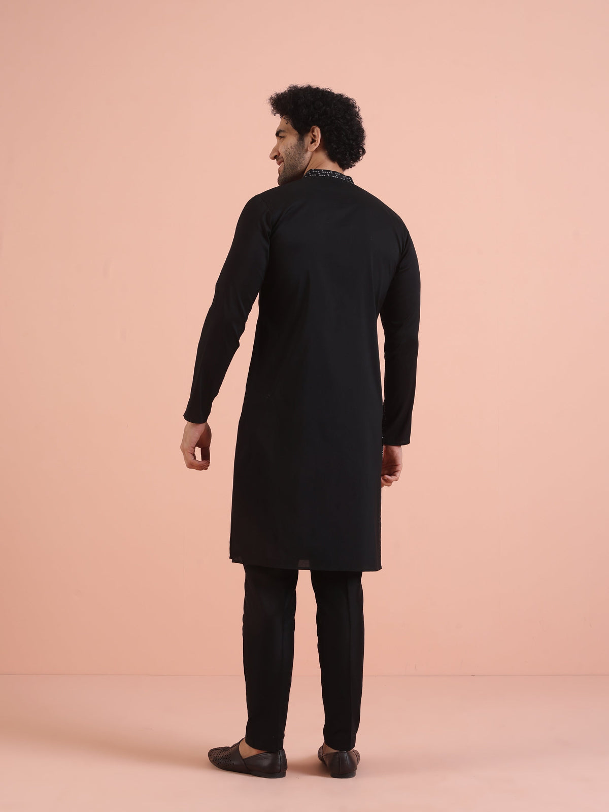 Men Black Printed Geometric Kurta