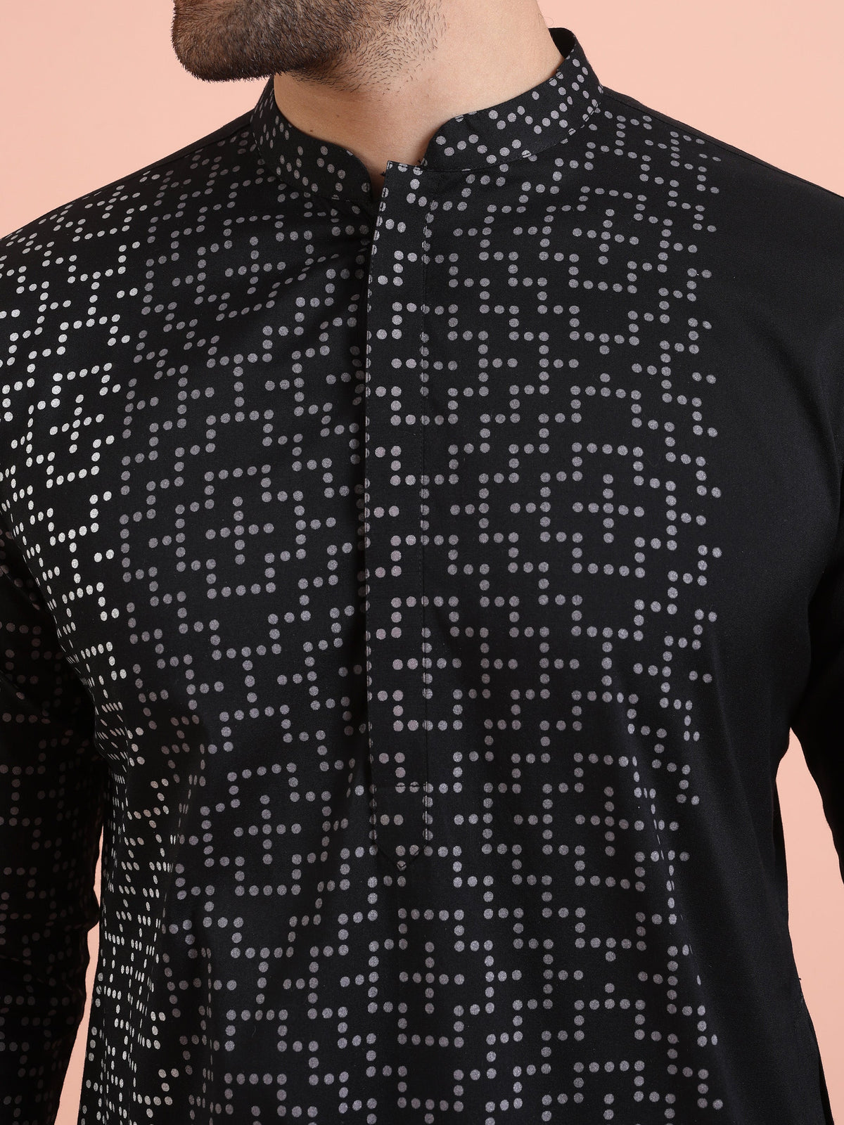 Men Black Printed Geometric Kurta