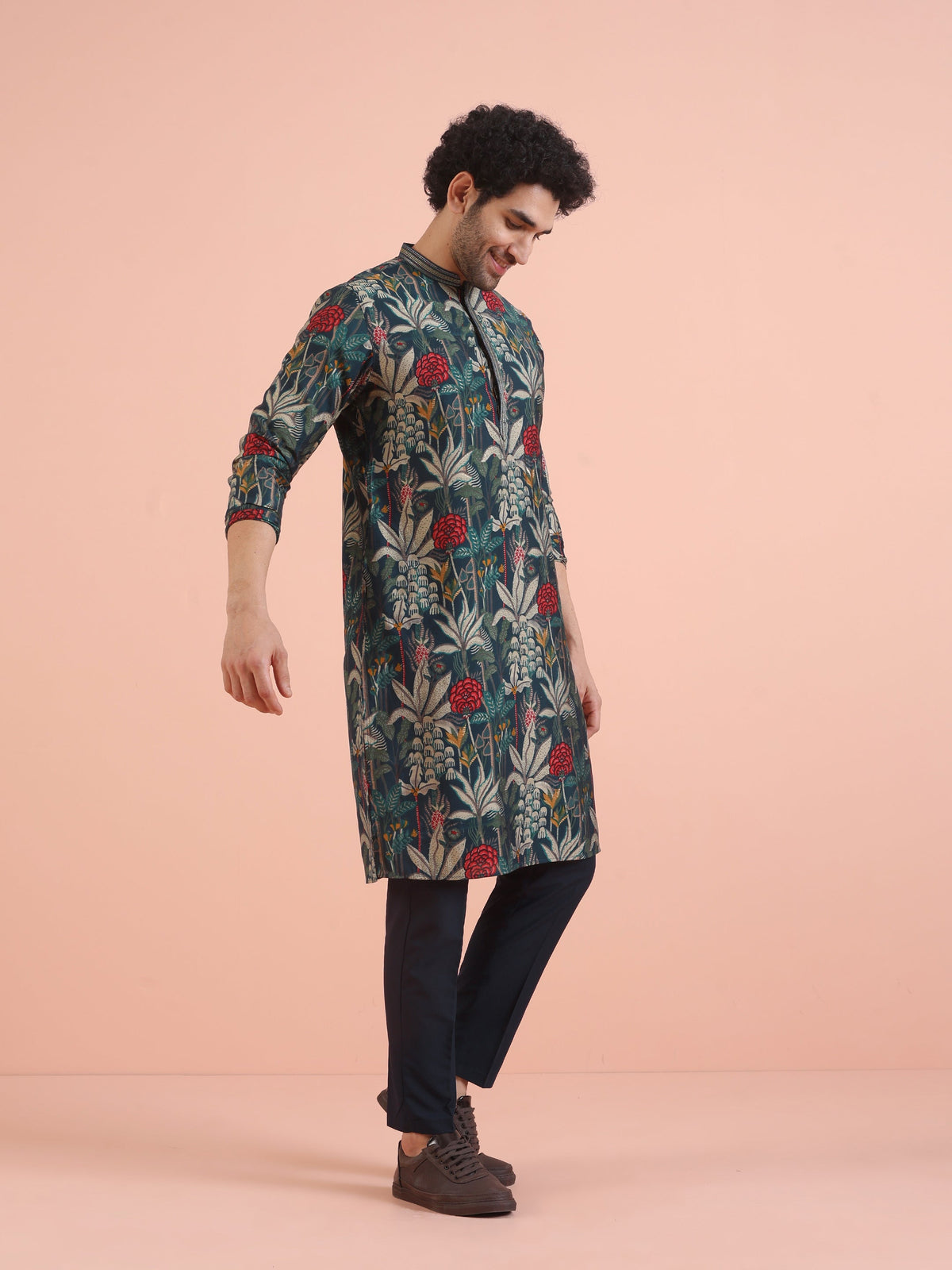 Multicolor Botanical Printed Silk Blend Kurta