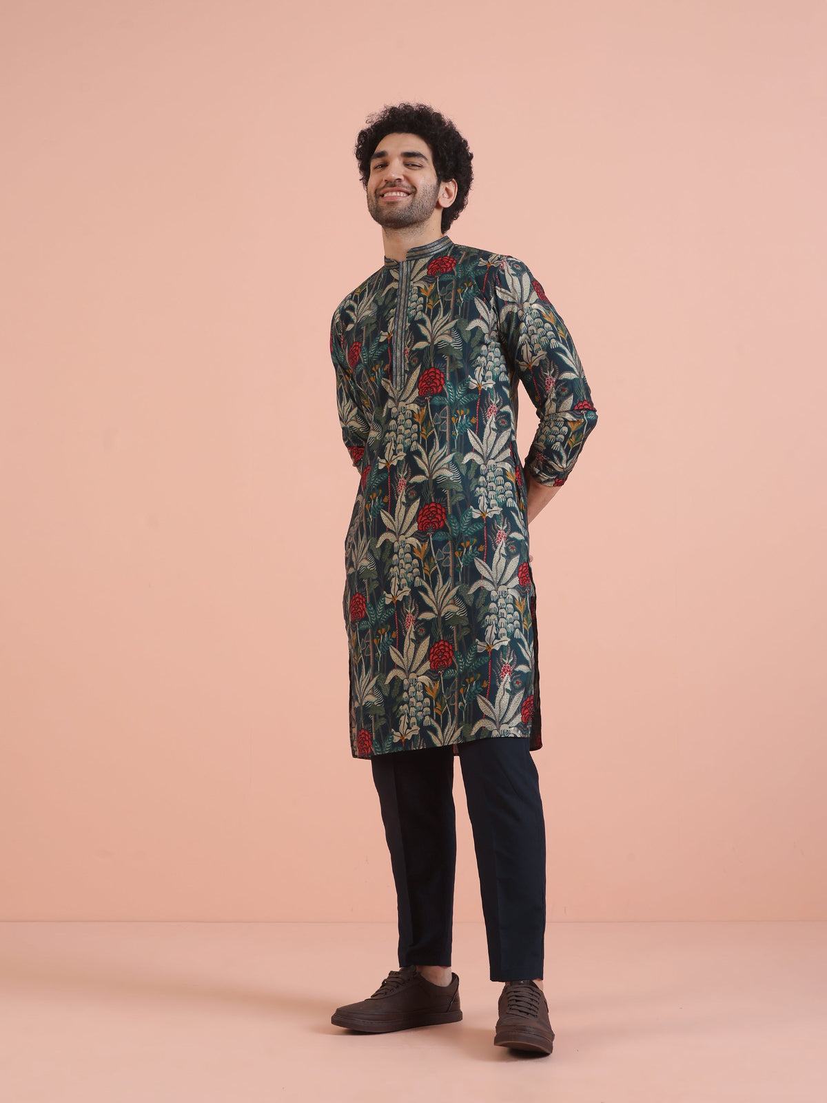 Multicolor Botanical Printed Silk Blend Kurta