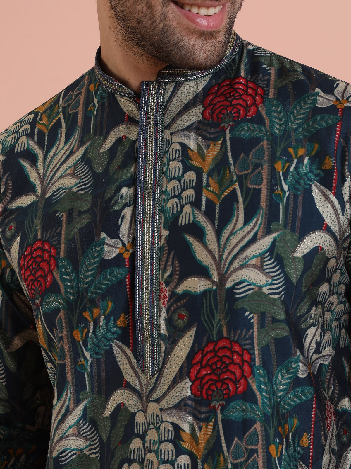 Multicolor Botanical Printed Silk Blend Kurta