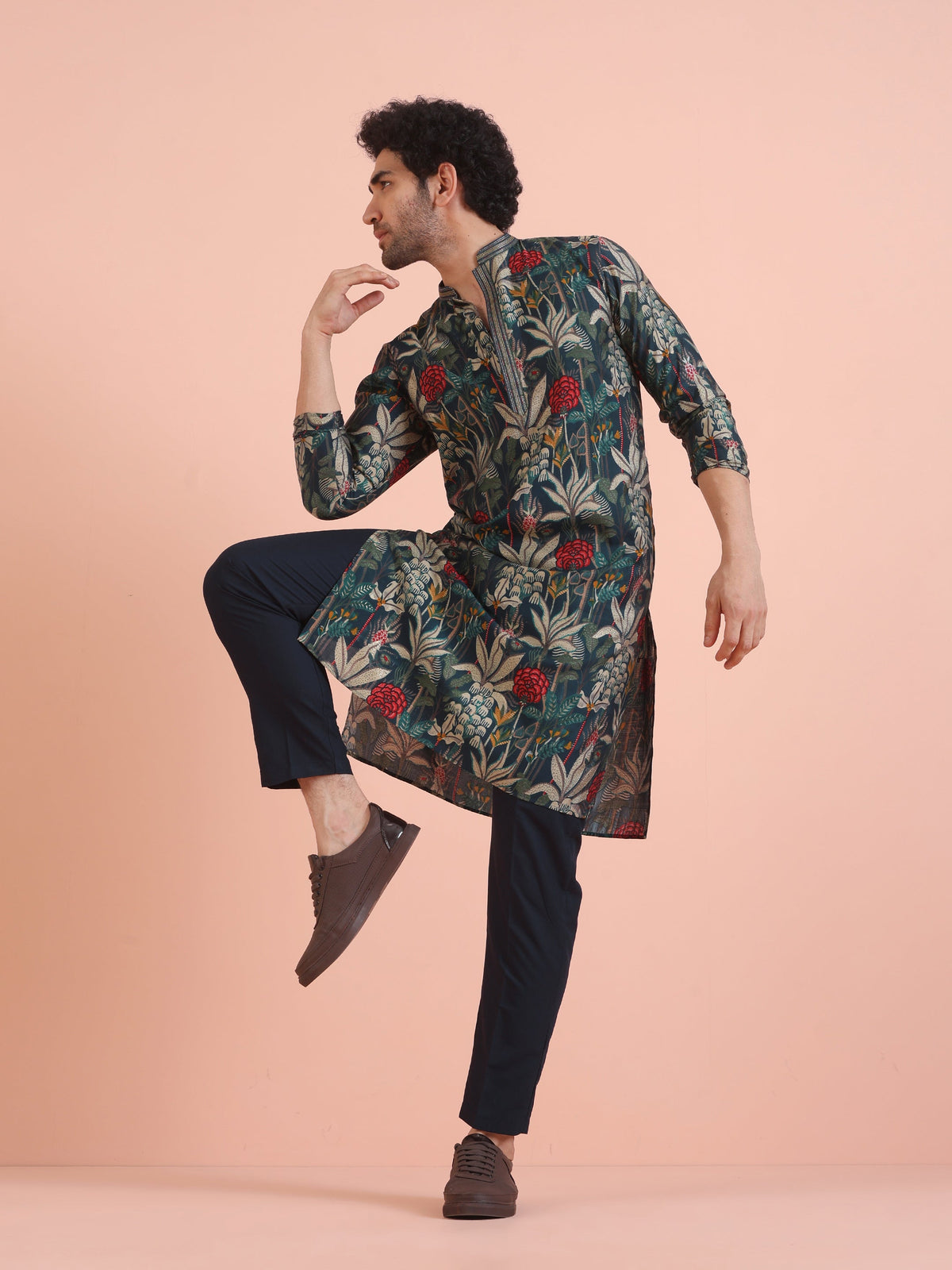 Multicolor Botanical Printed Silk Blend Kurta