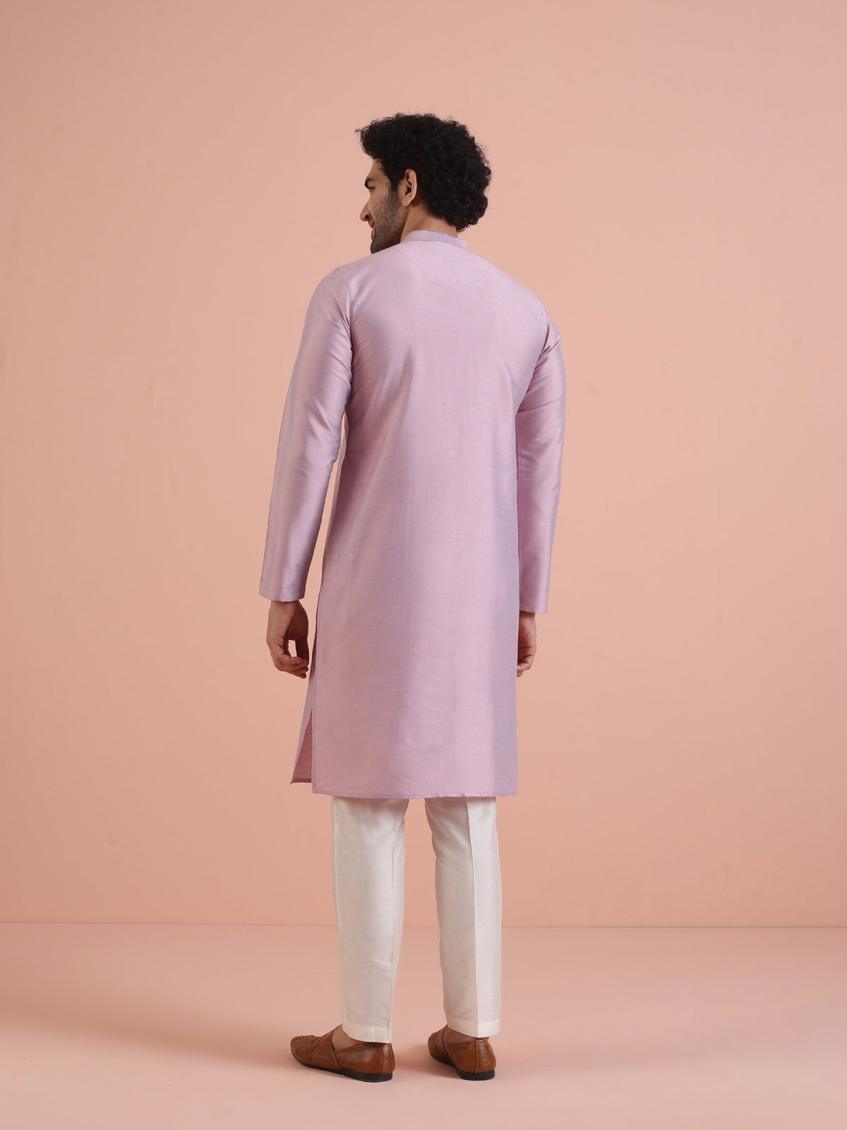 Men Onion pink Pleated Ethnic Motifs Kurta