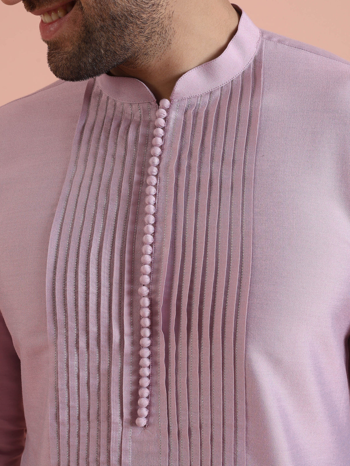 Men Onion pink Pleated Ethnic Motifs Kurta