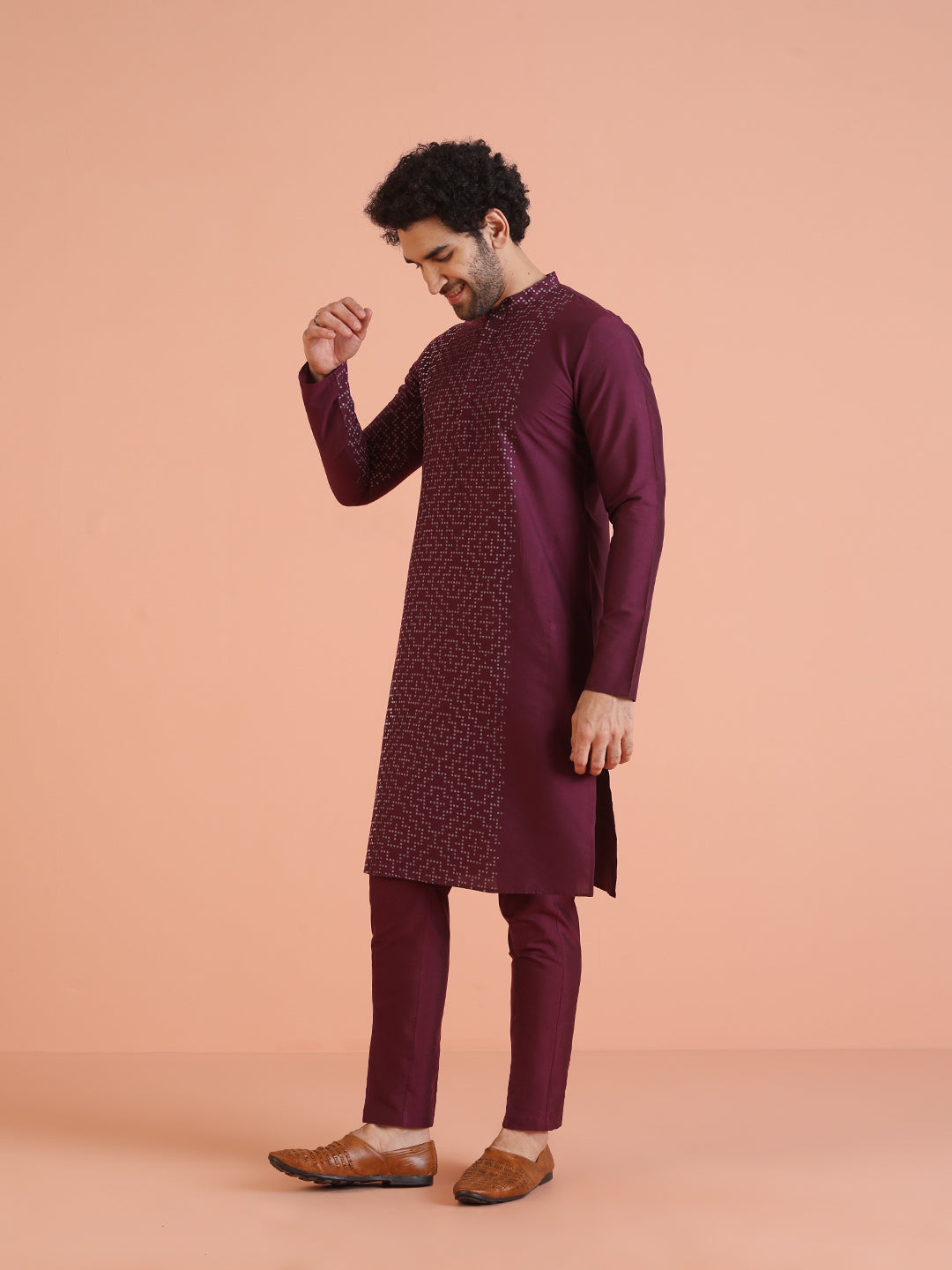 Wine Geometric Foil Printed Kurta