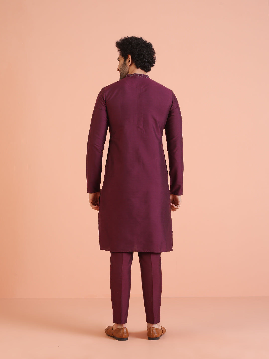 Wine Geometric Foil Printed Kurta