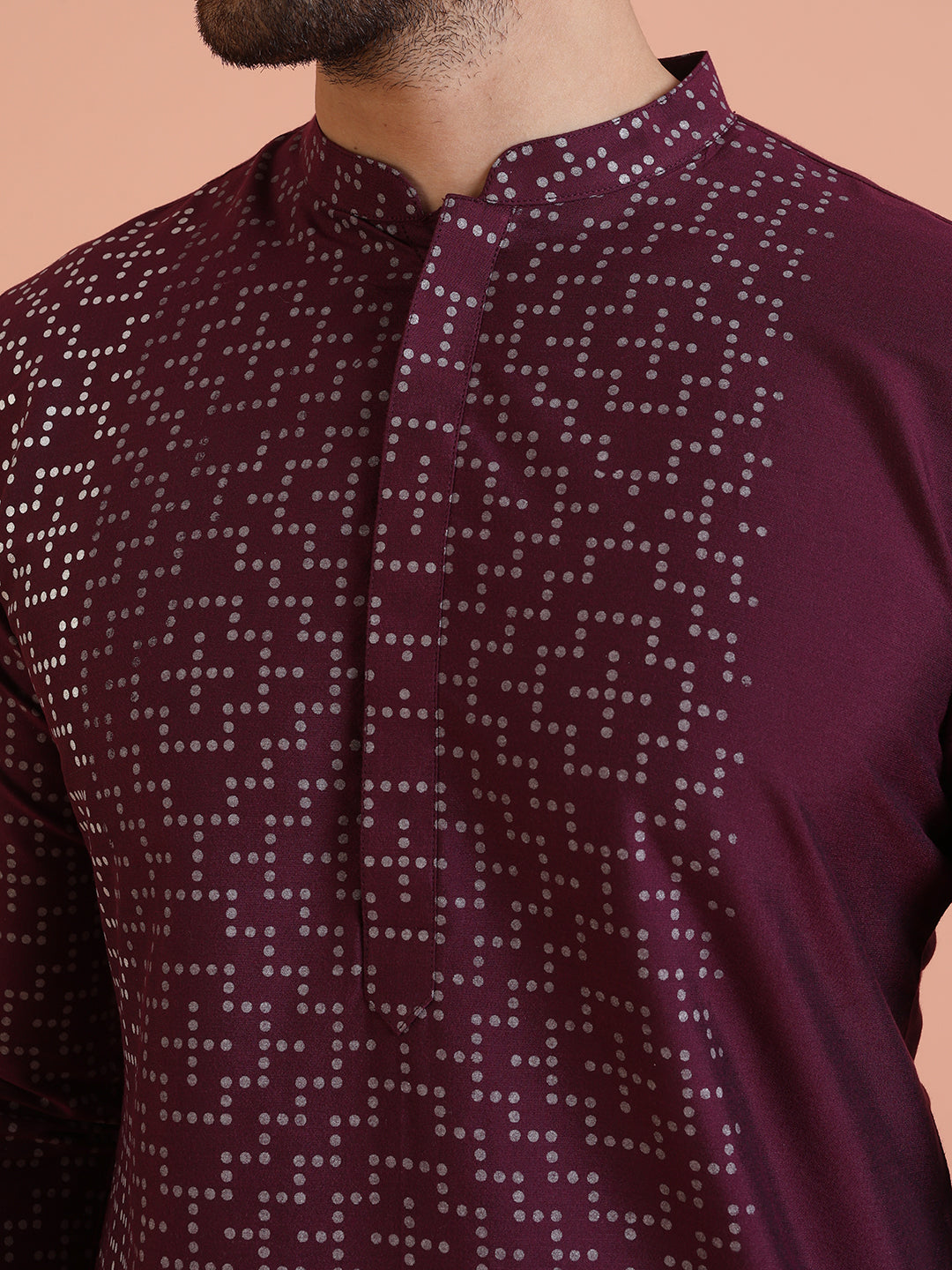 Wine Geometric Foil Printed Kurta