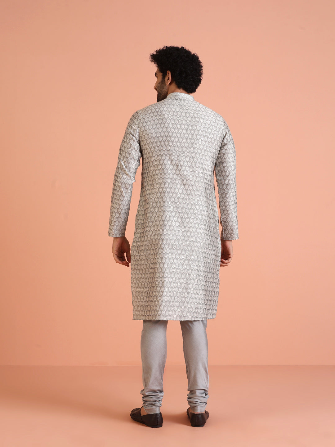 Men Grey Jacquard Ethnic Motifs Kurta
