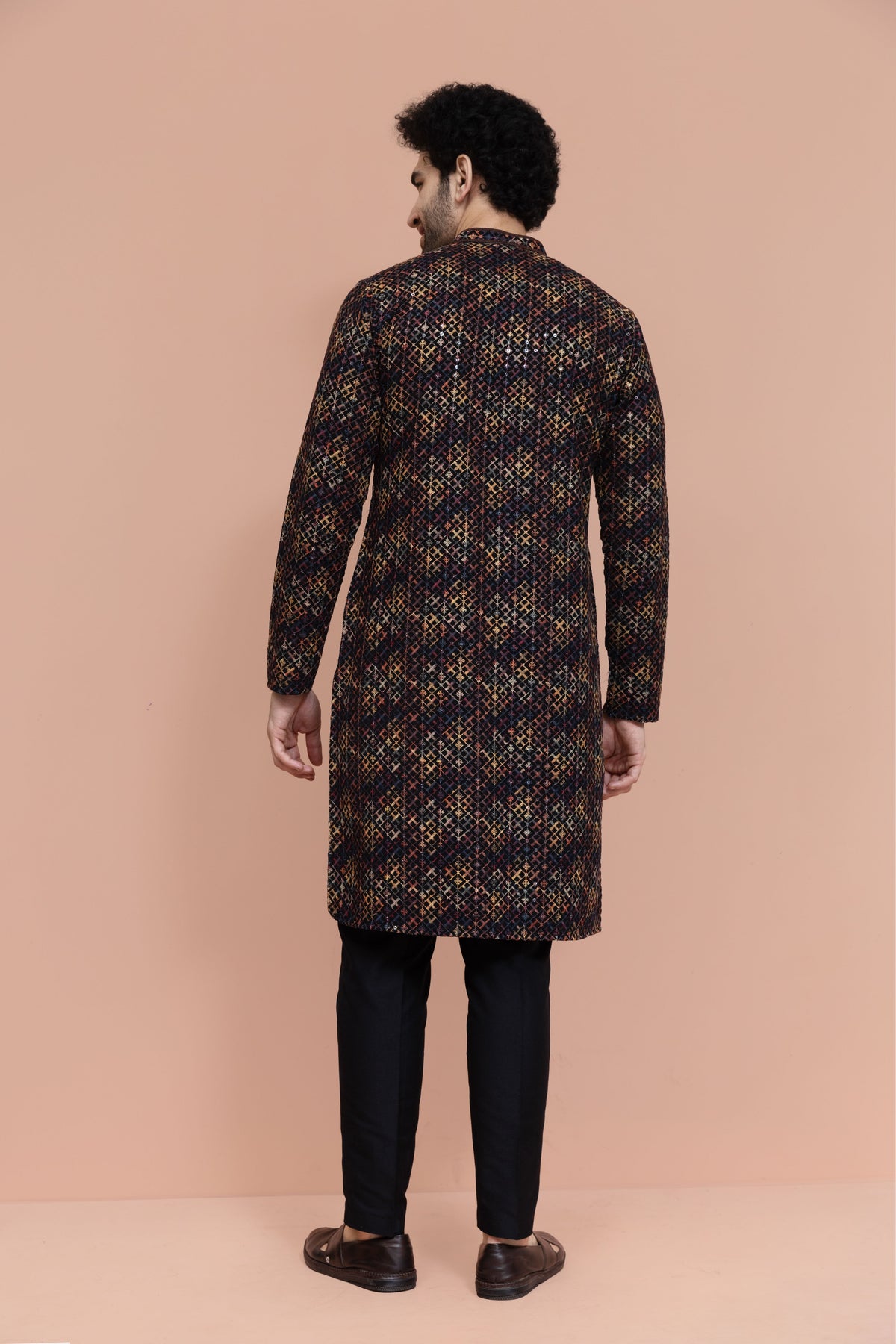 Men Multi Geometric Heavy Thread Work Kurta