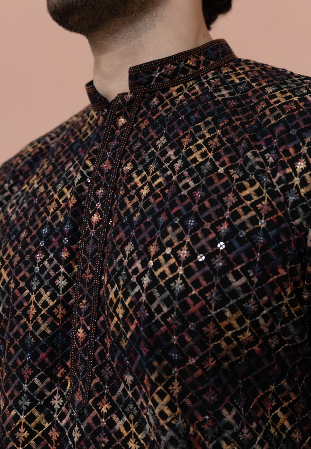 Men Multi Geometric Heavy Thread Work Kurta