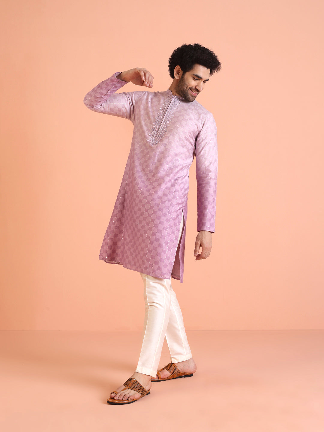 Men Ombre Embellished Mirror Work Kurta