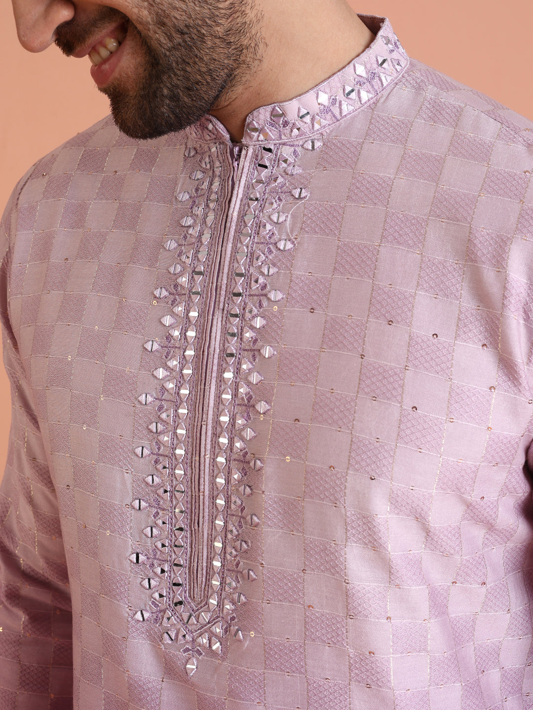 Men Ombre Embellished Mirror Work Kurta
