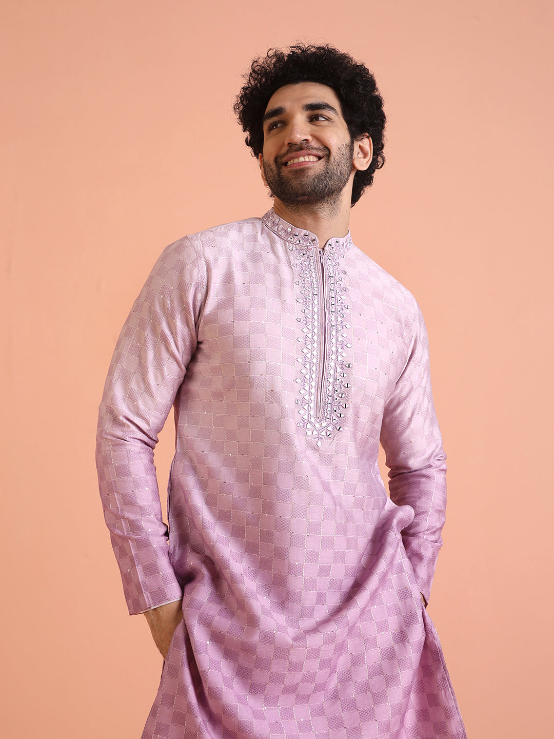 Men Ombre Embellished Mirror Work Kurta