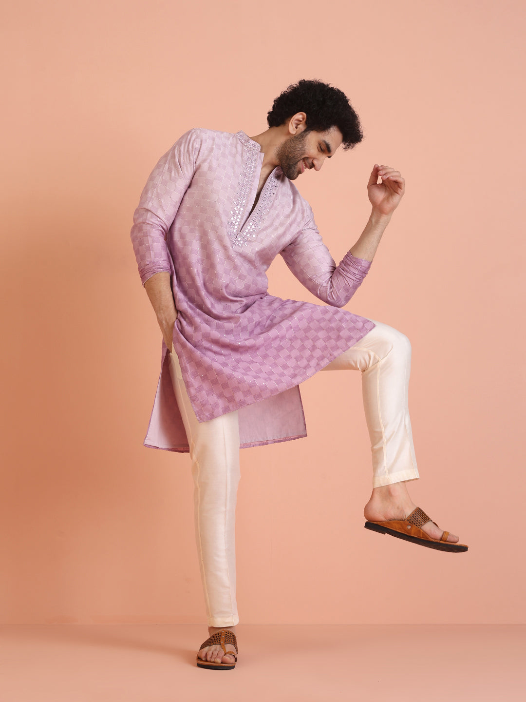 Men Ombre Embellished Mirror Work Kurta