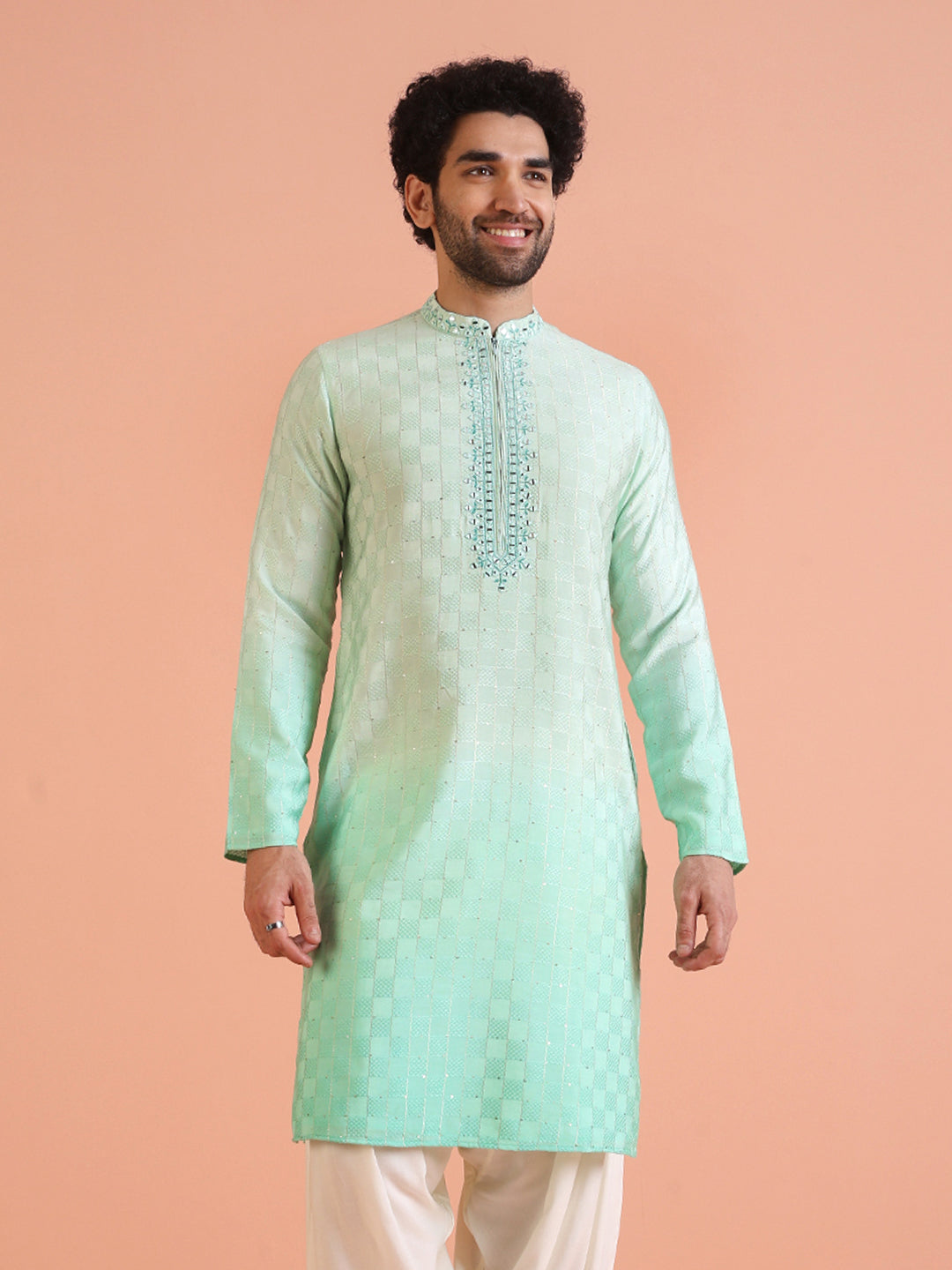 Men Ombre Embellished Mirror Work Kurta