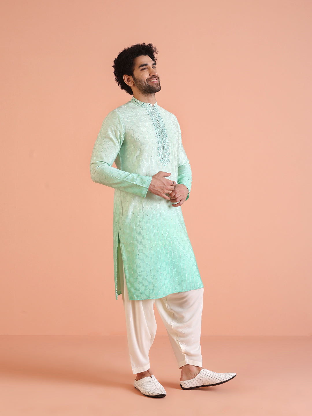 Men Ombre Embellished Mirror Work Kurta