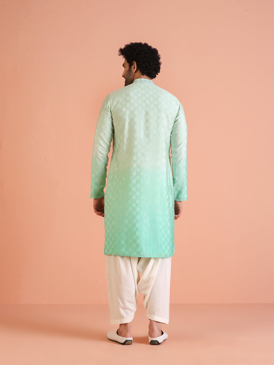Men Ombre Embellished Mirror Work Kurta