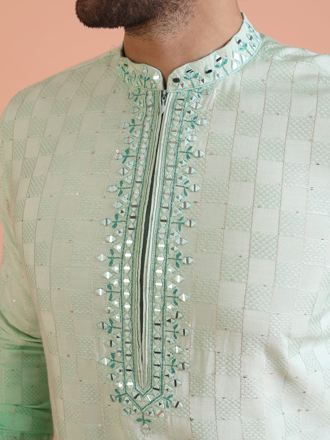 Men Ombre Embellished Mirror Work Kurta