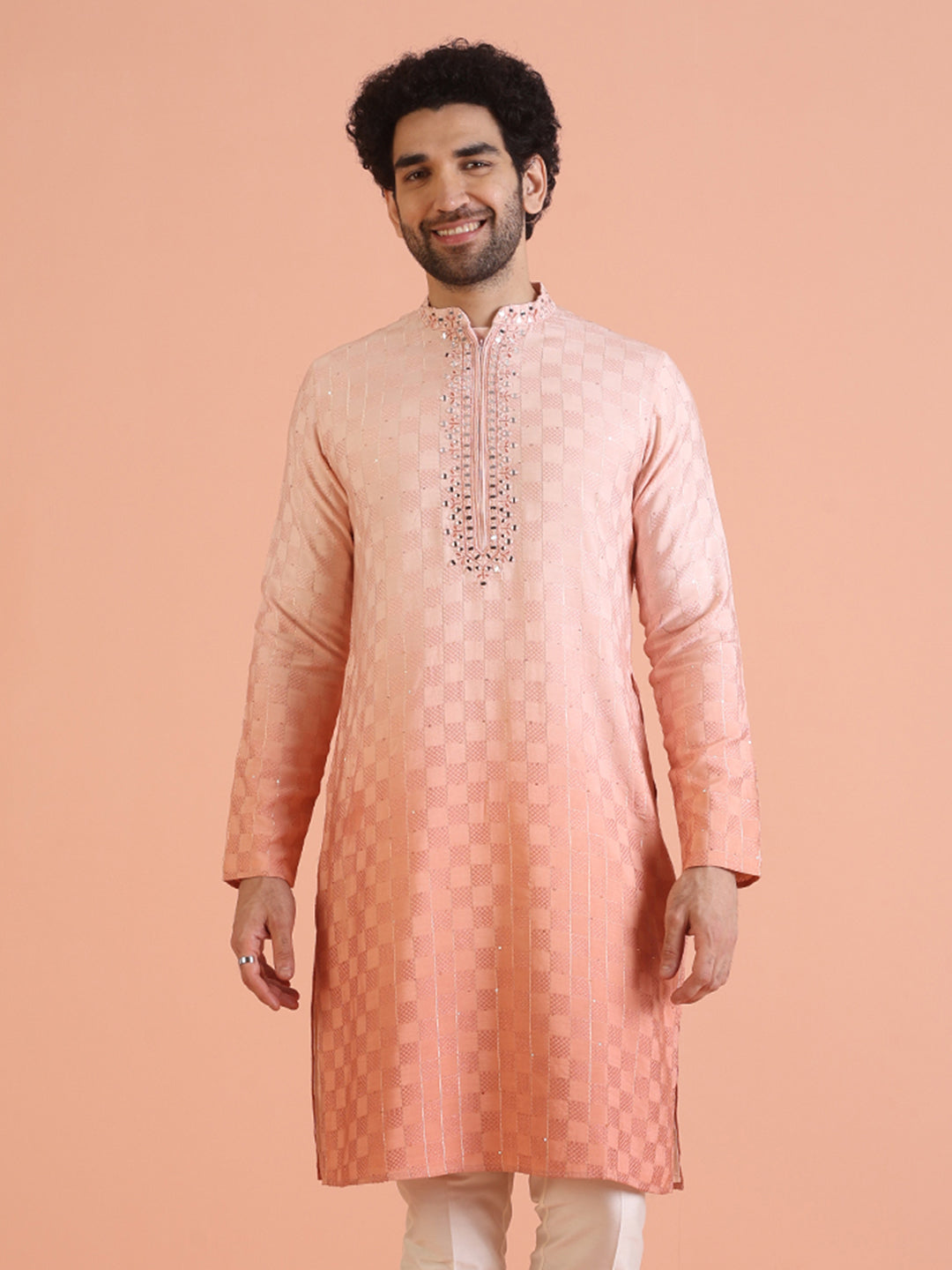 Men Ombre Embellished Mirror Work Kurta