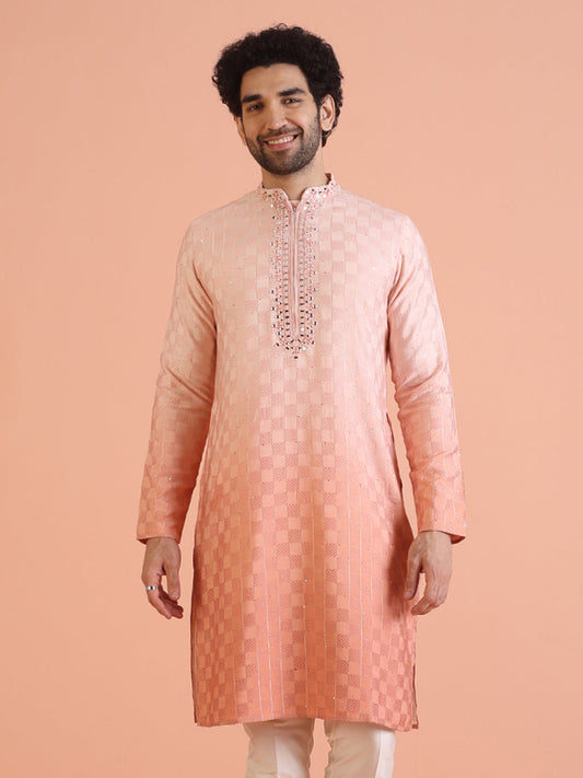Men Ombre Embellished Mirror Work Kurta