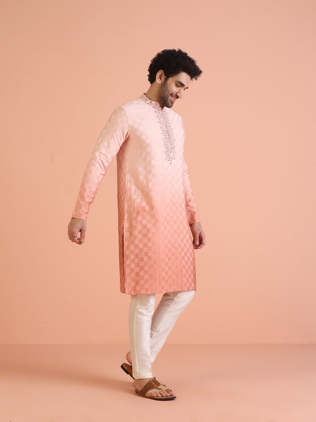 Men Ombre Embellished Mirror Work Kurta