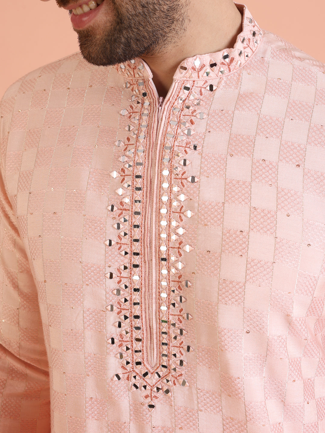 Men Ombre Embellished Mirror Work Kurta