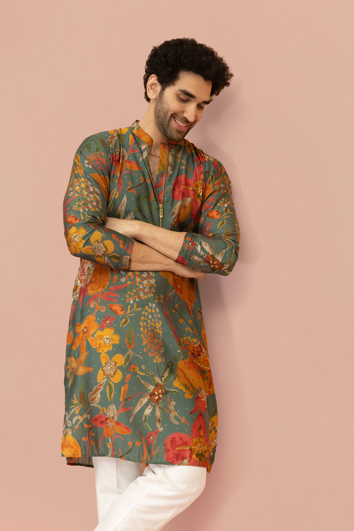 Men Multi Abstract Fluid Print Kurta
