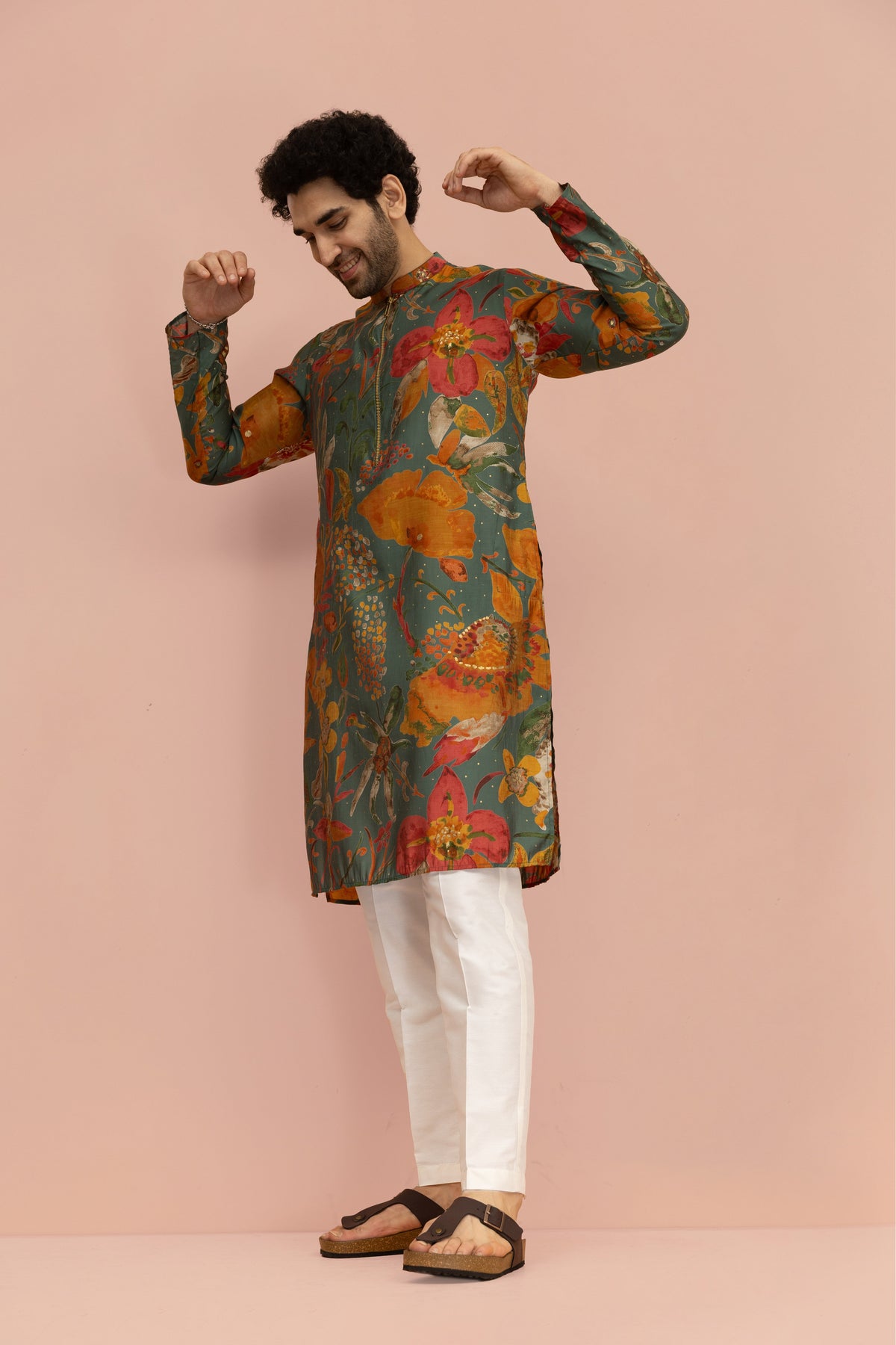 Men Multi Abstract Fluid Print Kurta