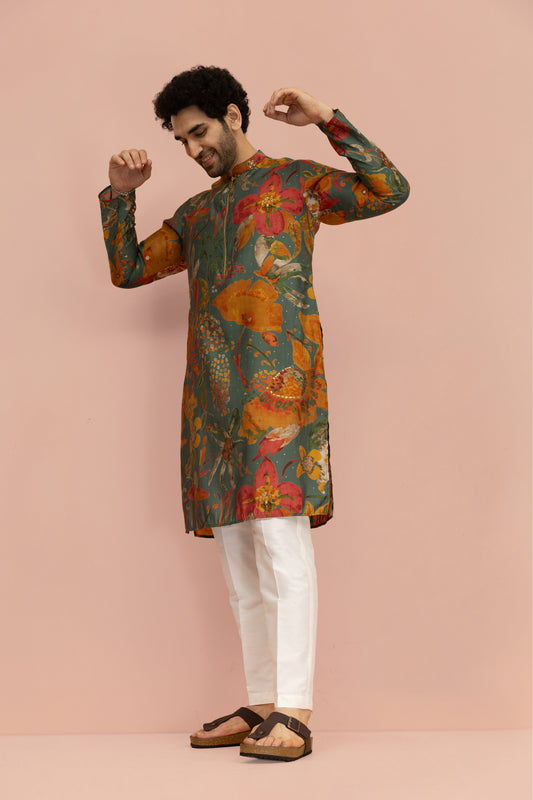 Men Multi Abstract Fluid Print Kurta