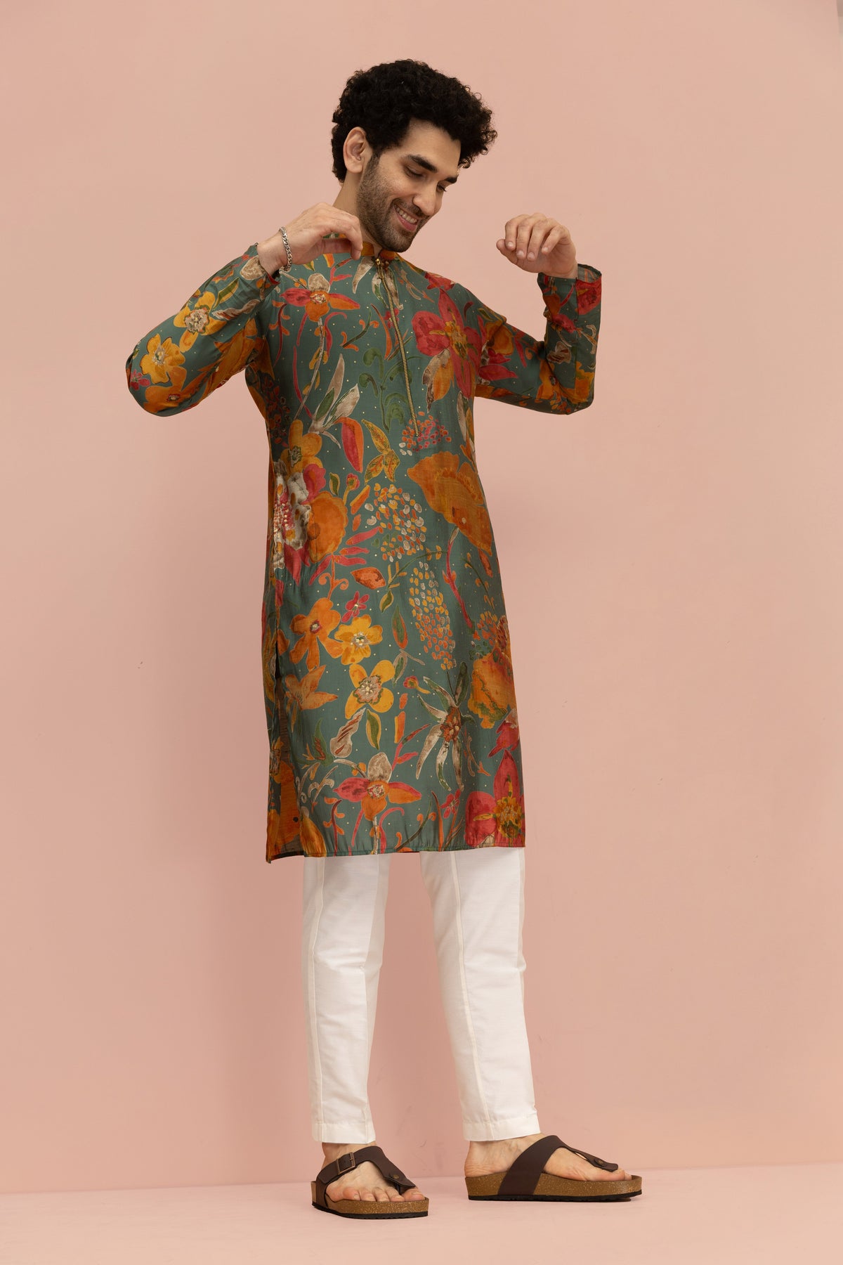 Men Multi Abstract Fluid Print Kurta