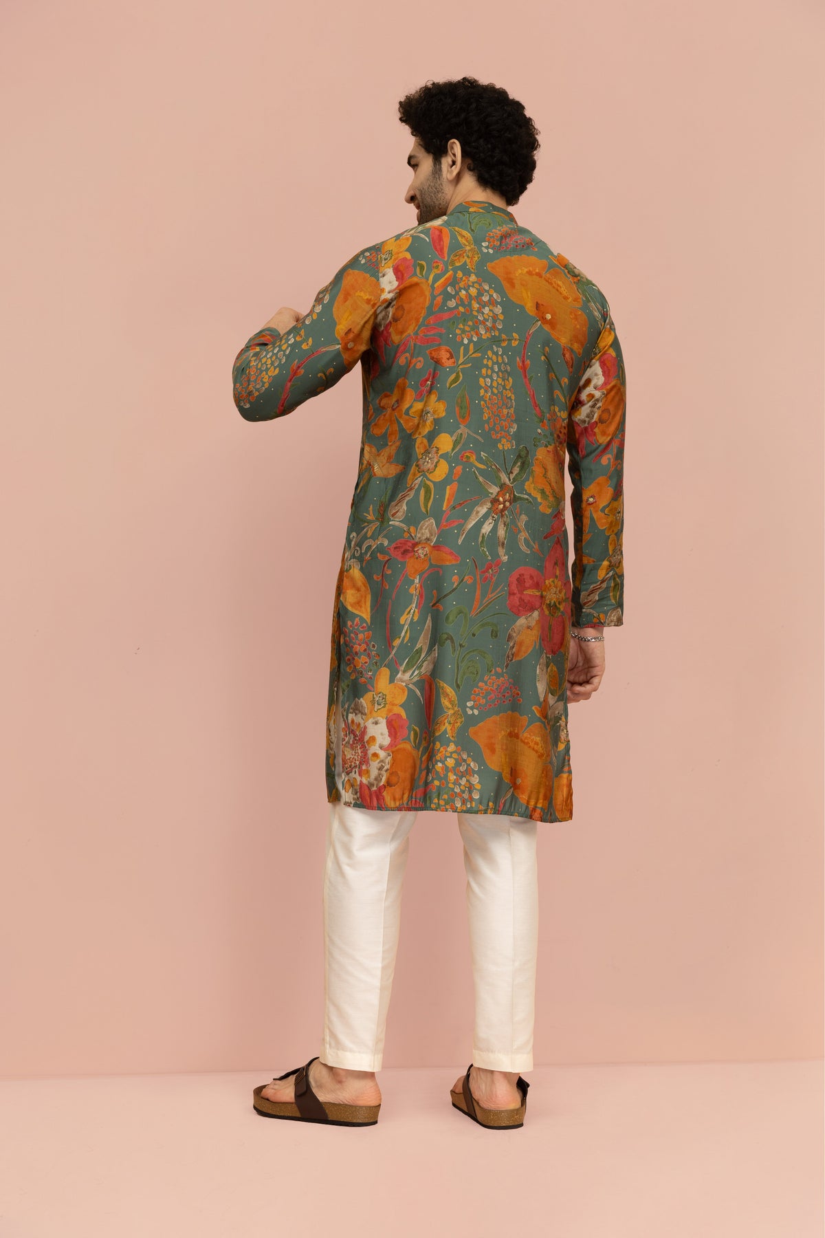 Men Multi Abstract Fluid Print Kurta