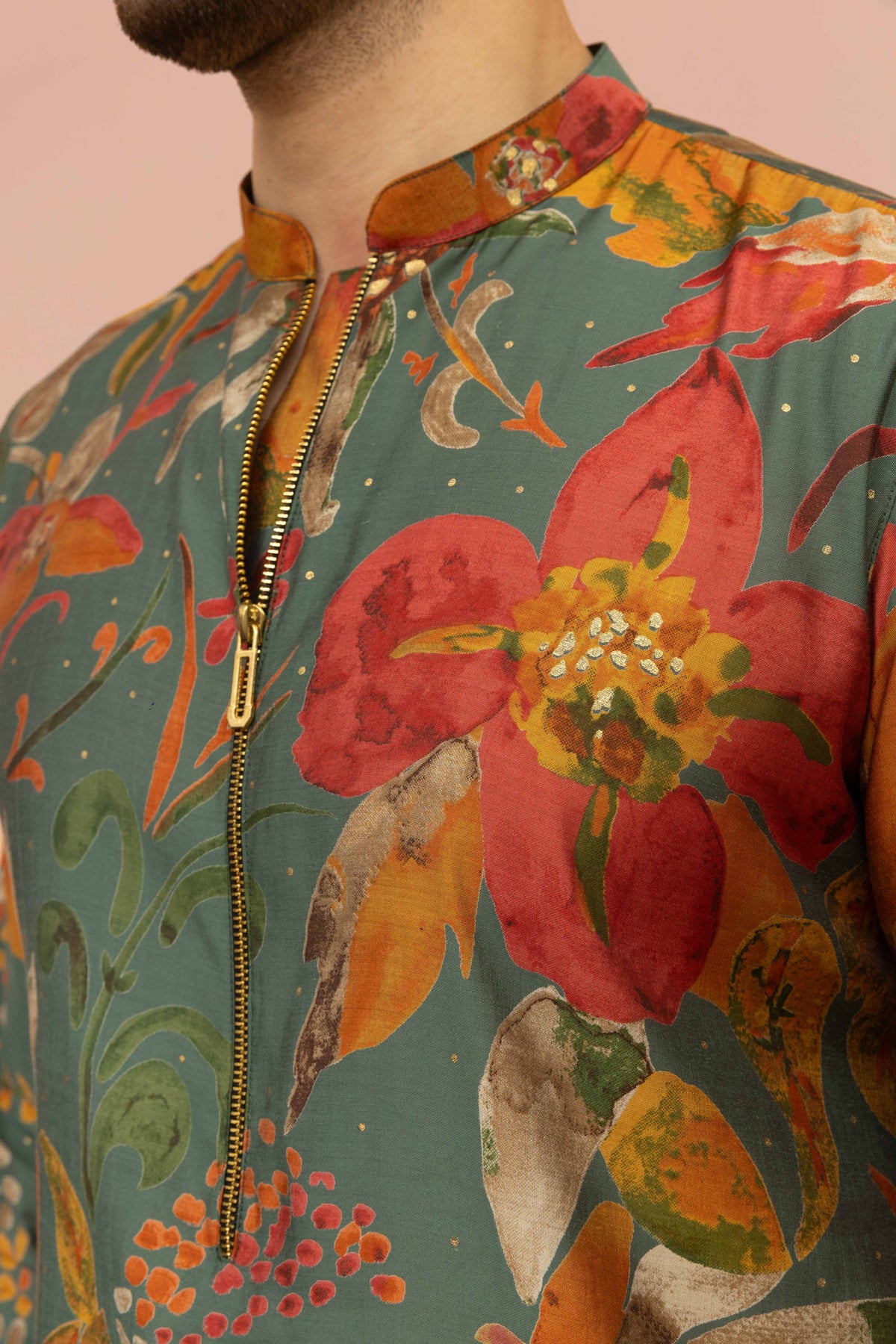 Men Multi Abstract Fluid Print Kurta