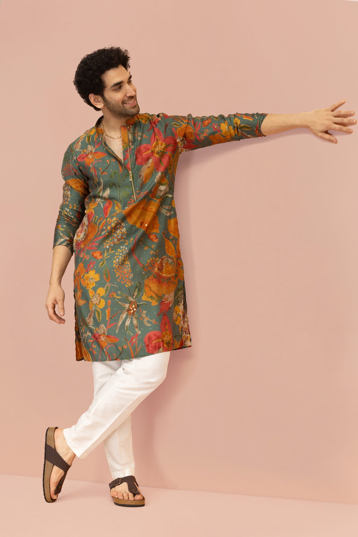 Men Multi Abstract Fluid Print Kurta