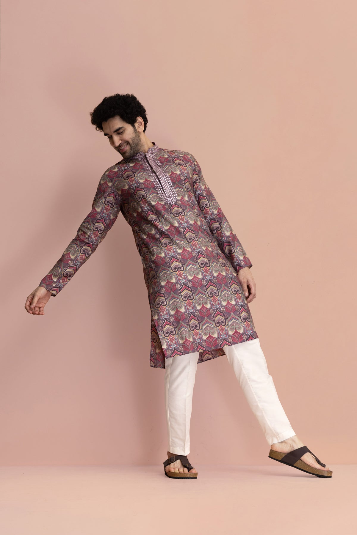 Men Mauve Printed Abstract Kurta