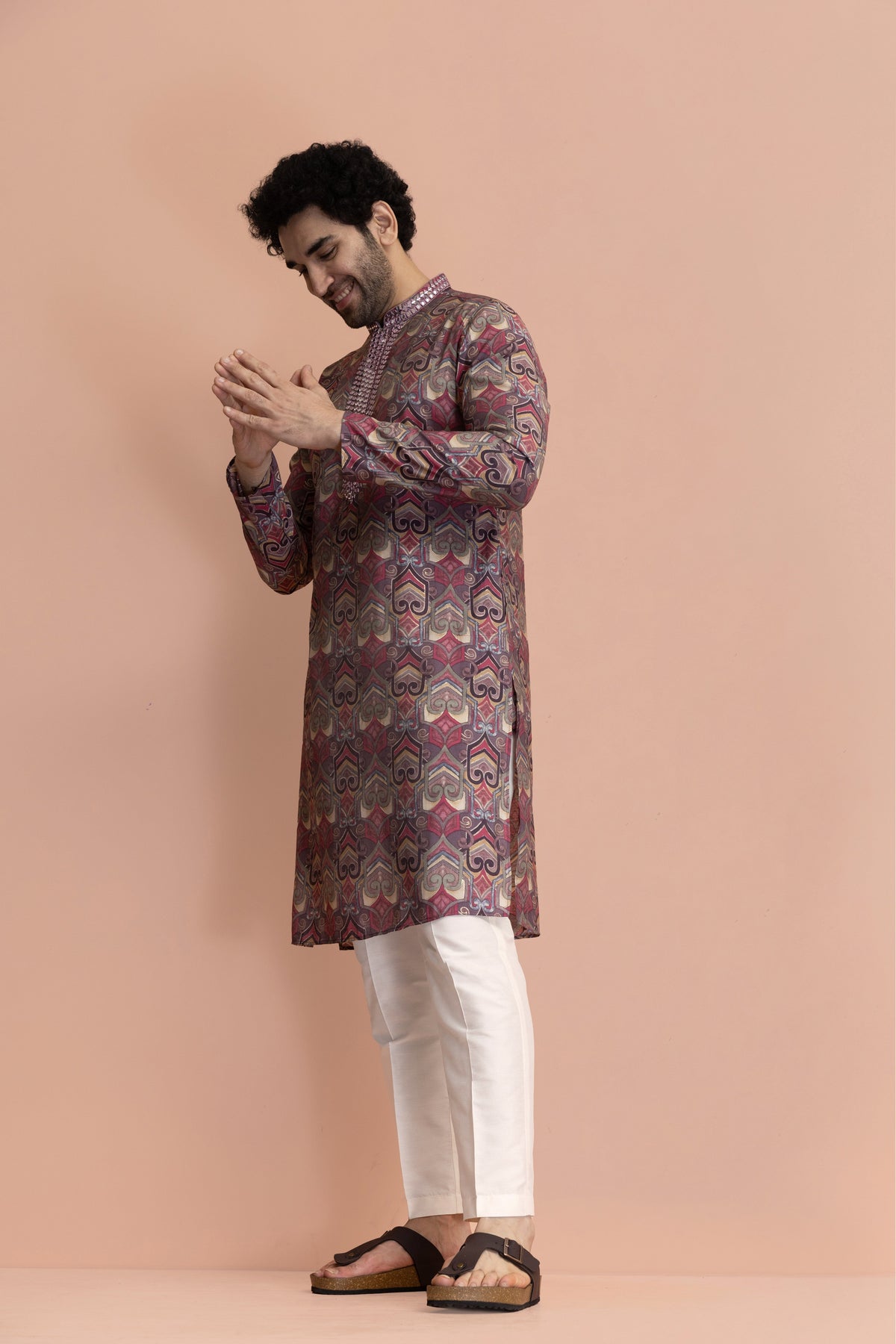 Men Mauve Printed Abstract Kurta