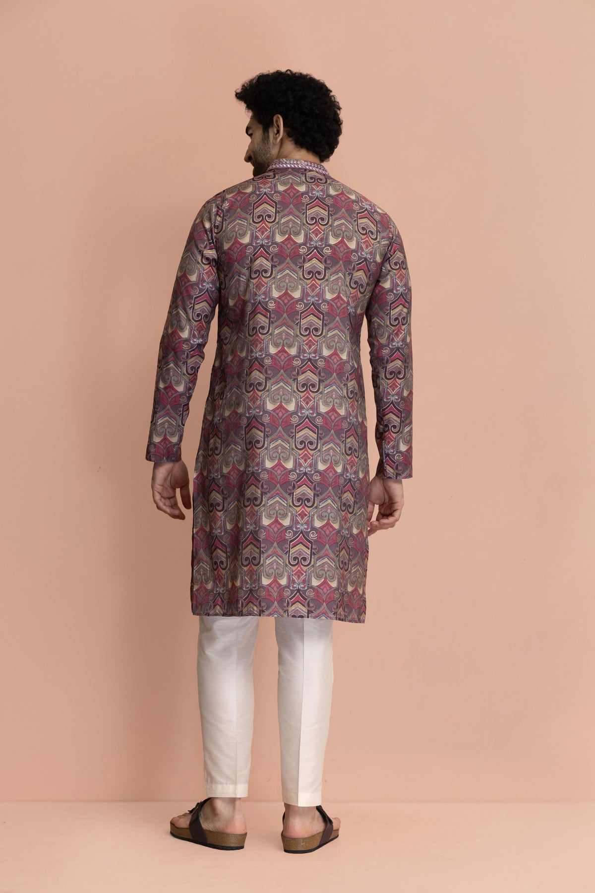 Men Mauve Printed Abstract Kurta