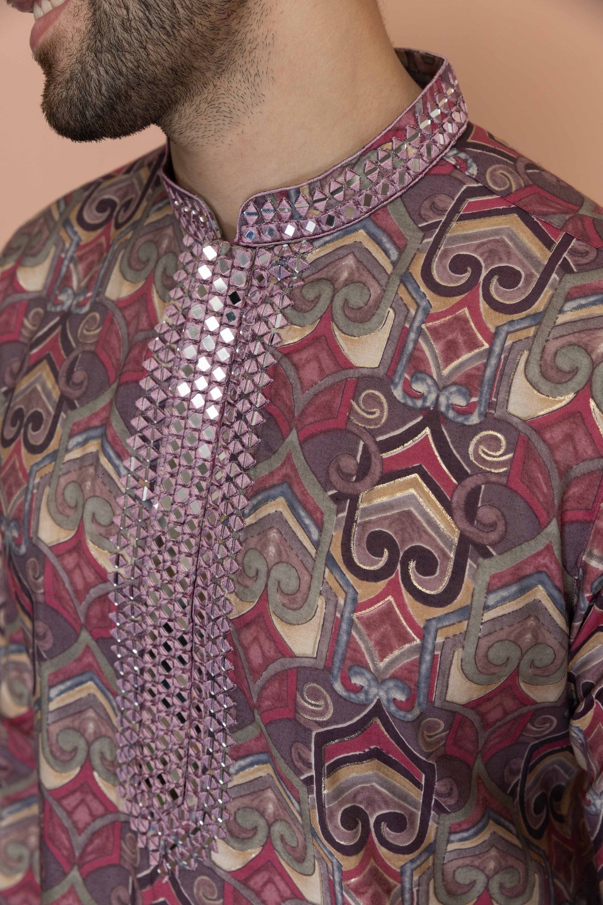 Men Mauve Printed Abstract Kurta