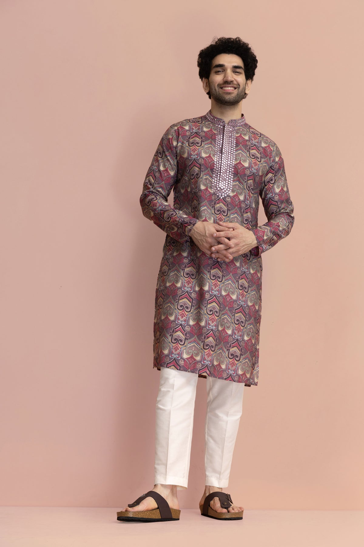 Men Mauve Printed Abstract Kurta