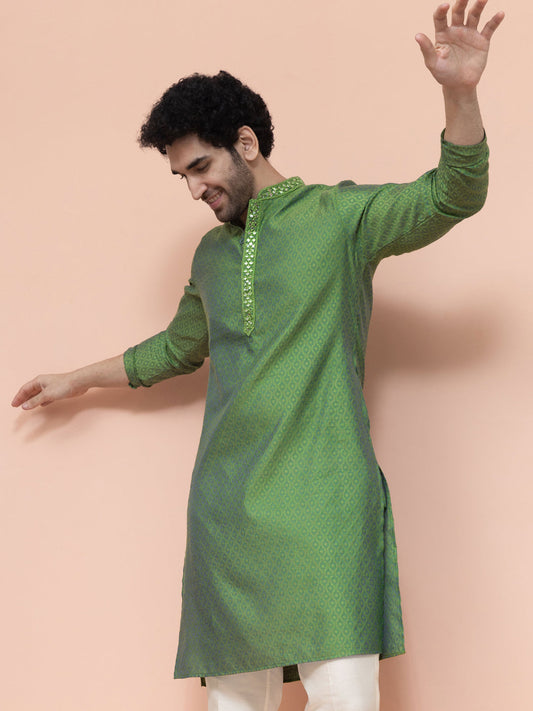 Men Green Ethnic Motifs Mirror work Kurta
