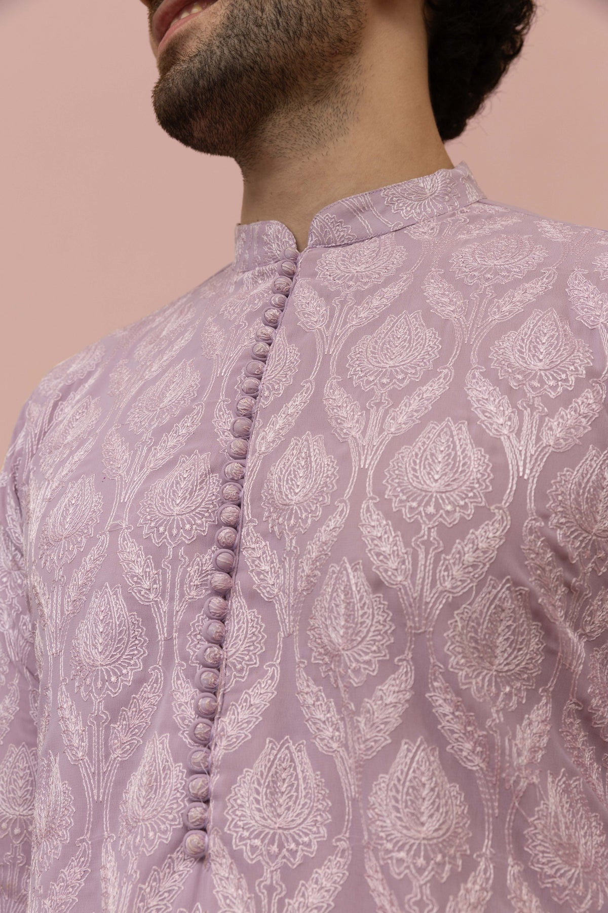 Men Lilac Embroidered Heavy Thread Work Kurta