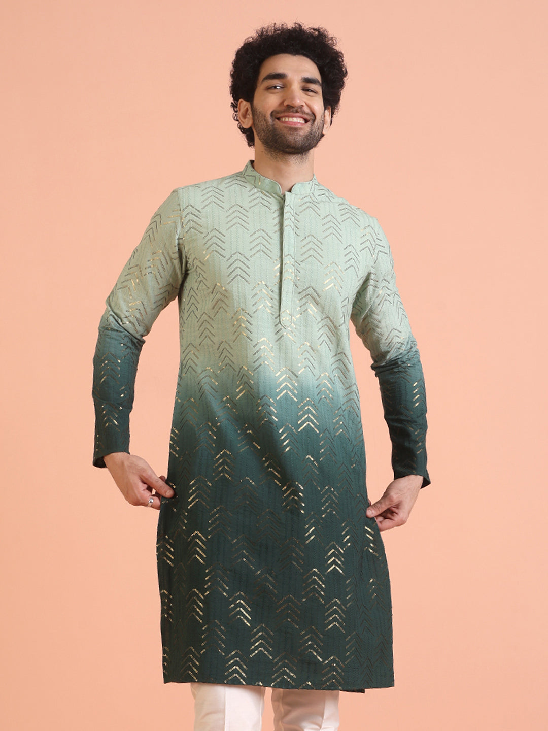 Men Ombre Embellished Sequinned Kurta