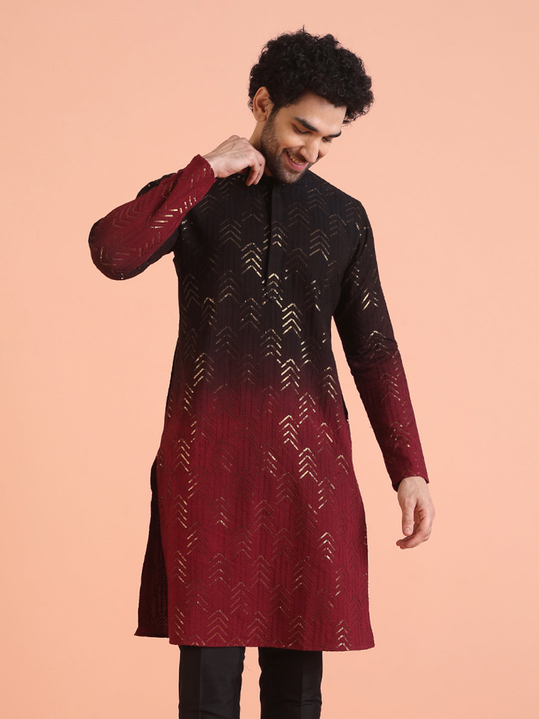 Men Ombre Embellished Sequinned Kurta