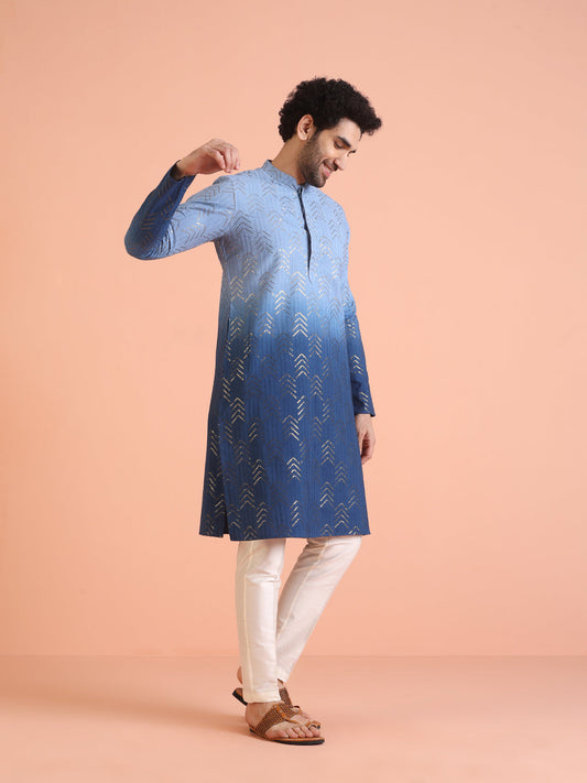 Blue Ombre Foil Printed Kurta