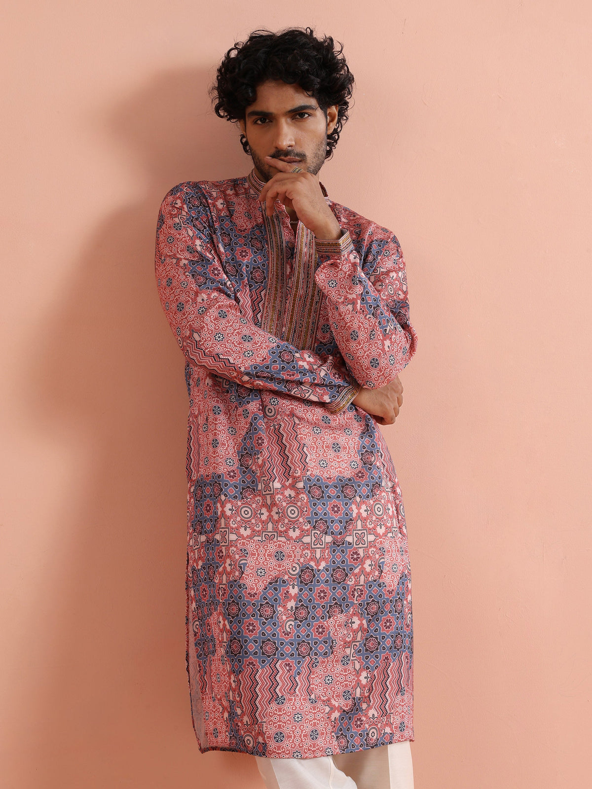 Peach Geometric Printed Kurta