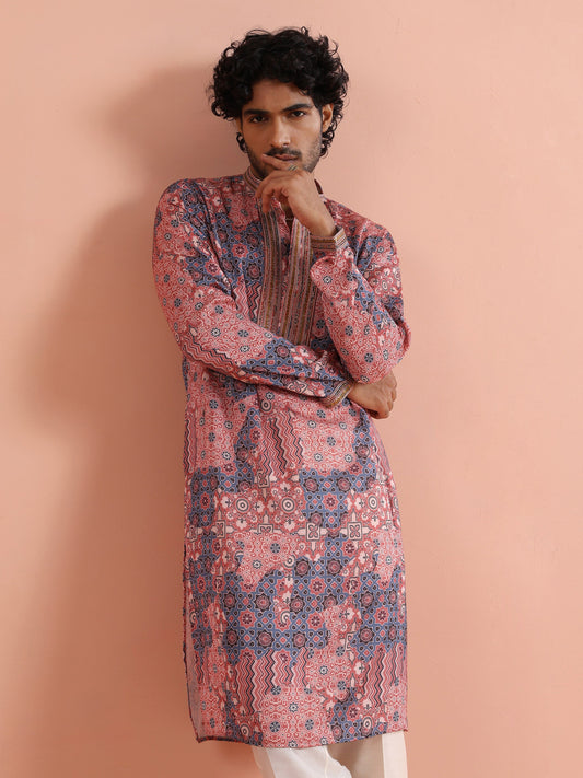 Peach Geometric Printed Kurta