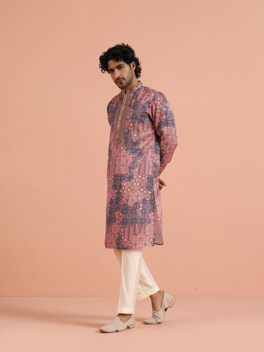 Peach Geometric Printed Kurta